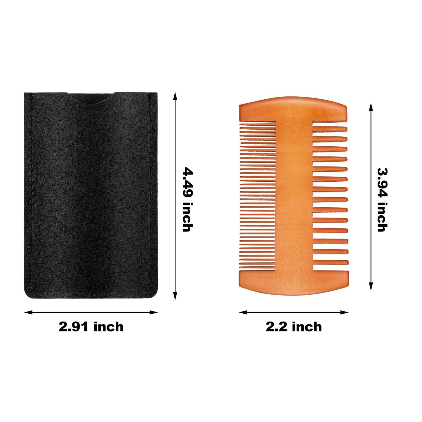 Dual Sided Beard Comb w/ Faux Leather Case