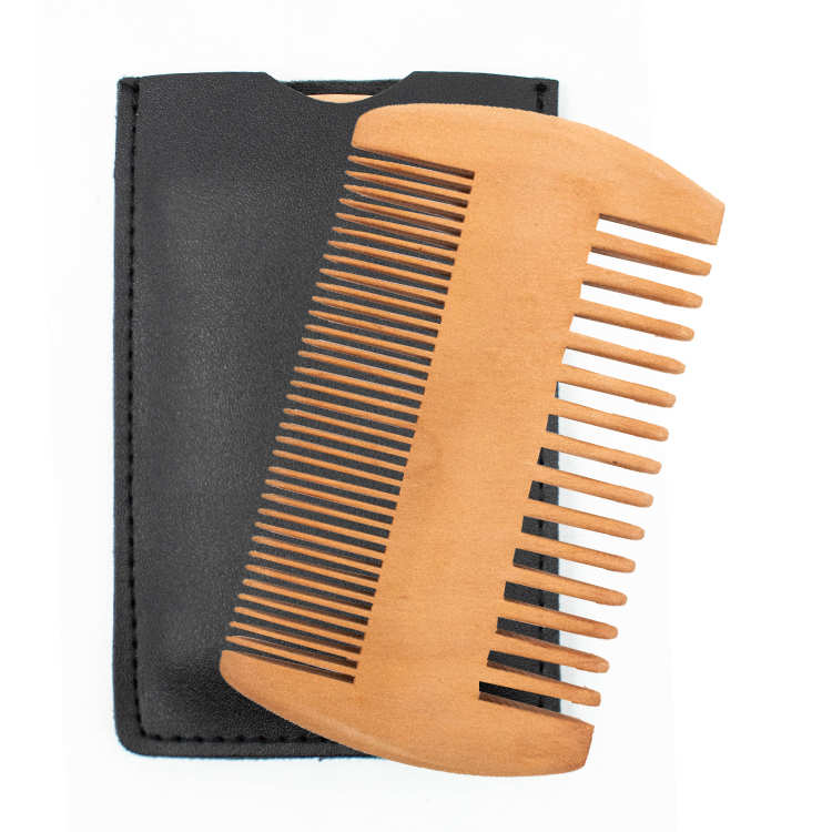 Dual Sided Beard Comb w/ Faux Leather Case